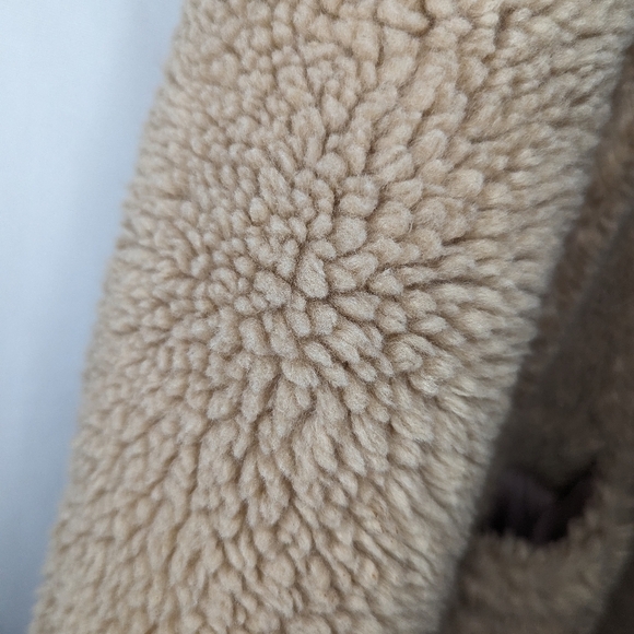 Topshop Tan Brown Teddy Mid Length Oversized Cozy Jacket with Pockets Sz 4 - Picture 7 of 11
